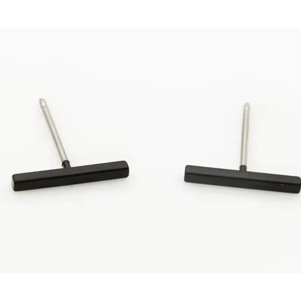 NEW Unisex Black Bar Staple‎ Stud Earrings, 1.2cm